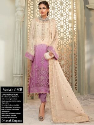 Cream-Purple Color Maria b Dhanak Suit