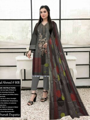 Dark Grey-Multi Color Dhanak Suit