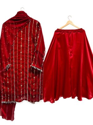 Red Color Fancy Party Wear Sharara Suit (2)