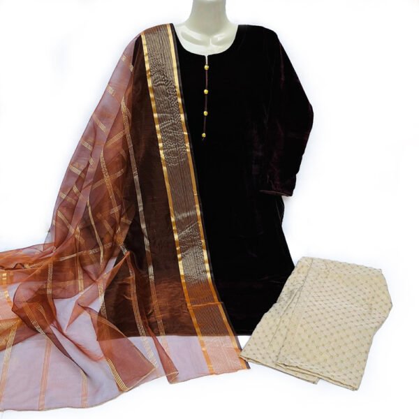 Wholesale Brown Color 3pc Velvet Pakistani Suit
