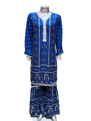 Blue Color Pakistani Chiffon Designer Outfit