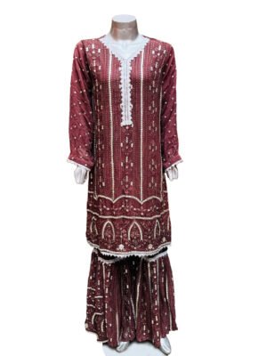 Brown Color Pakistani Chiffon Designer Outfit