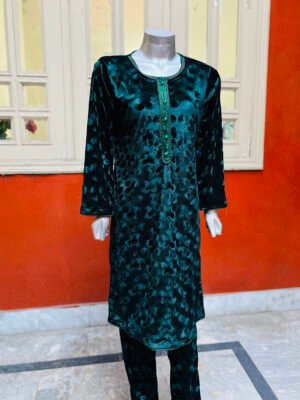 Green Color 2pc Velvet Pakistani Suit