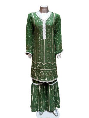 Green Color Pakistani Chiffon Designer Outfit