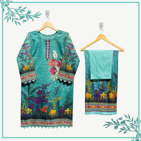 Wholesale Cyan Blue Dhanak 3 Piece Suit 5pcs Set