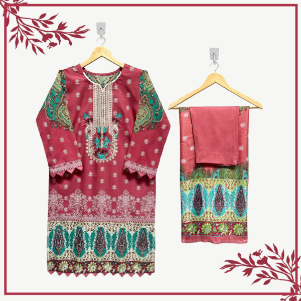 Wholesale Dark Pink Dhanak Shalwar Kameez Design 5pcs Set