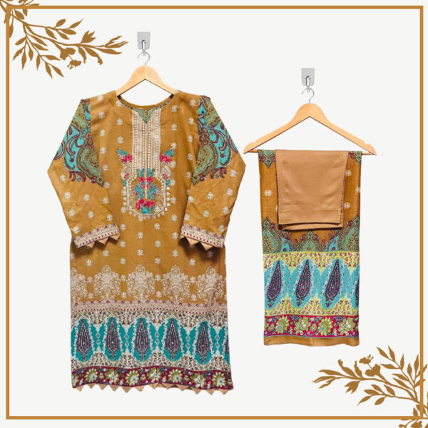 Wholesale Leather Color Dhanak Readymade Salwar Suit 5pcs Set