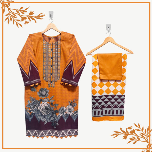 Wholesale Orange Peach Dhanak readymade salwar suit 5pcs Set