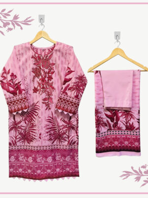 Wholesale Pink Color Dhanak Stitched Suit 5pcs Set