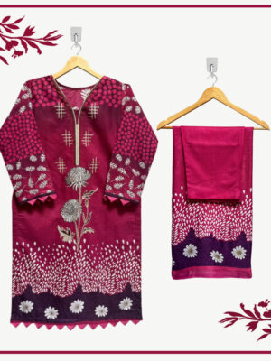 Wholesale Red Purple 3 Pieces Dhanak Suit 5pcs Set