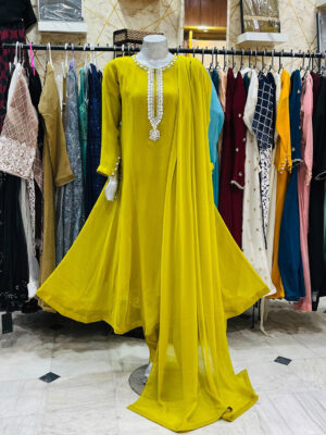 Dark Mustard Hand Work Fancy Maxi Design