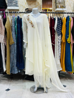 Off-White Pakistani Chiffon Suits Online