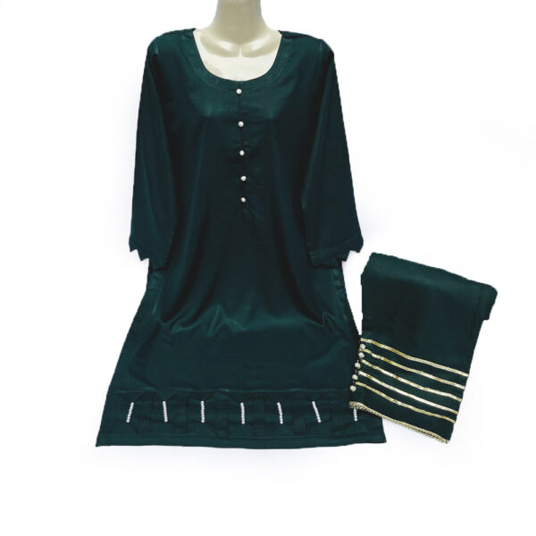 Solid Green Color Pakistani Stitched 2pc Suit