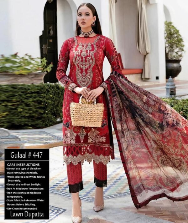 Crimson Red 3pc Lawn Suits In Pakistan