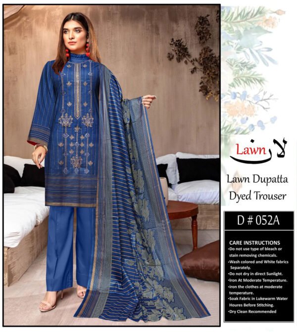 Dusky Blue Embroidered Lawn Suits In Pakistan