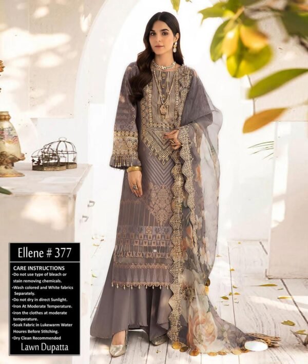 Medium Taupe Embroidered Lawn Suits In Pakistan