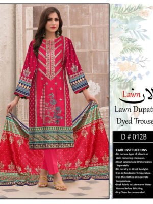 Red Pink Embroidered 3 Piece Lawn Suits Pakistan