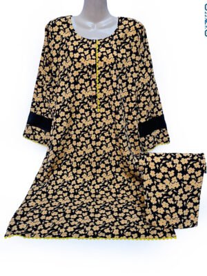 Black & Yellow 2pc Pakistani Stitched Dress Online
