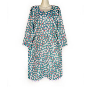 Bluish Cyan Readymade Digital Printed Silk Kurti
