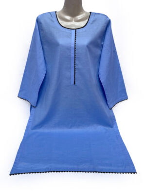 Flat Blue Solid Designer Stitch Kurti