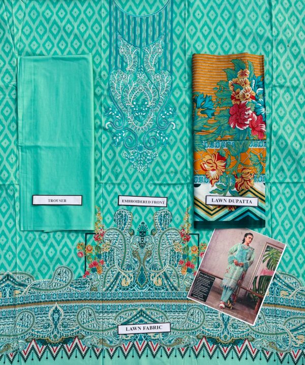 Greenish Cyan Pakistani Lawn Suit Online