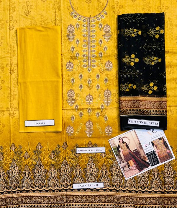 Orange Gold Pakistani Lawn Suit Wholesale