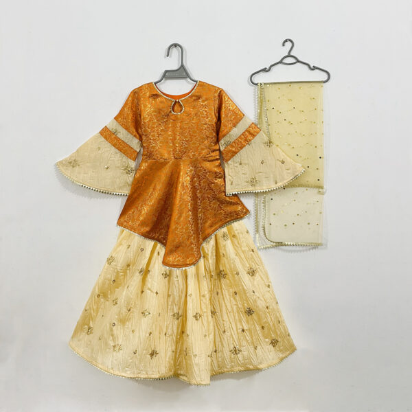 Orange - Vanila Jamawar Girls Wedding Dress