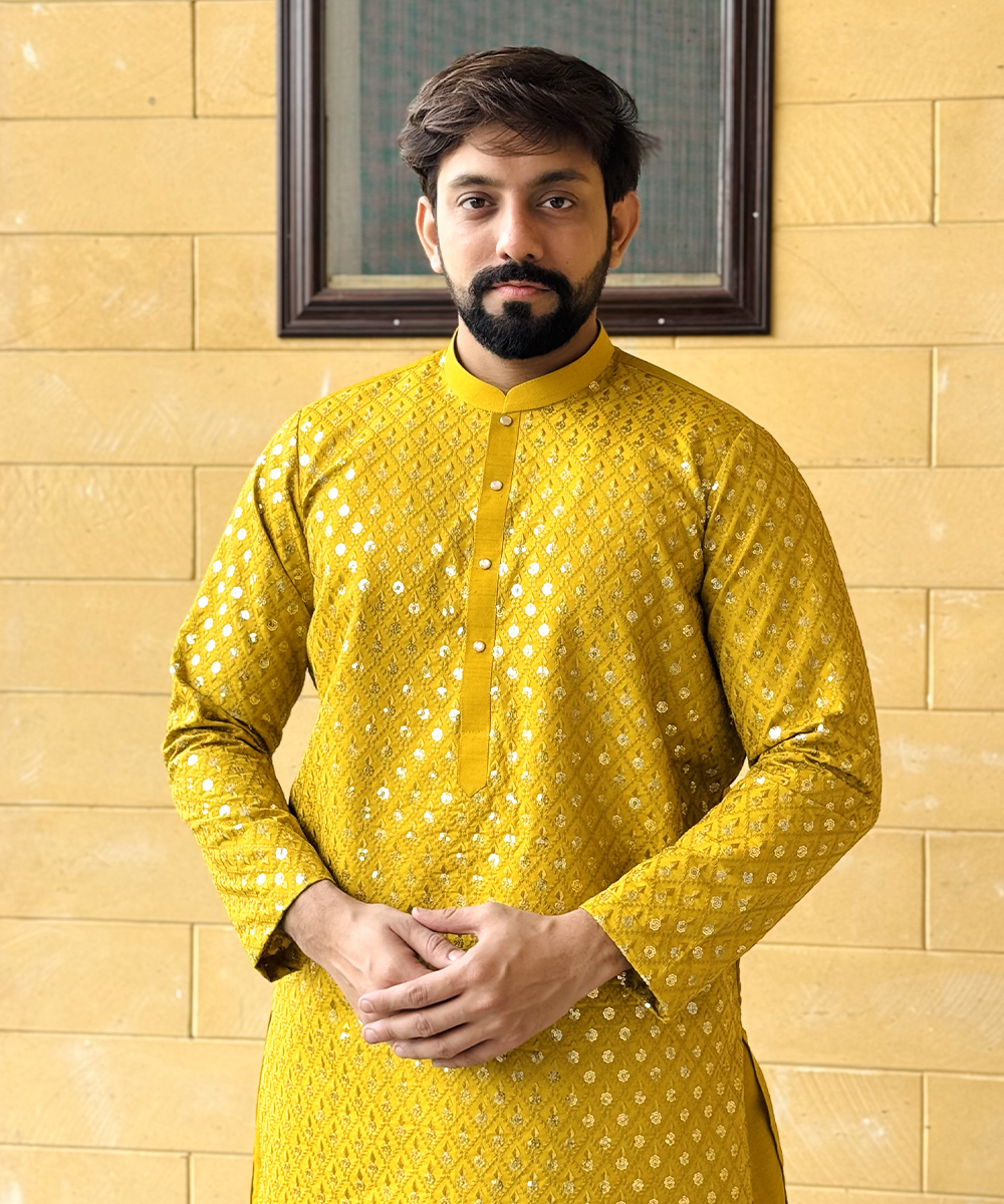 Dull Yellow pakistani mens kurta pajama