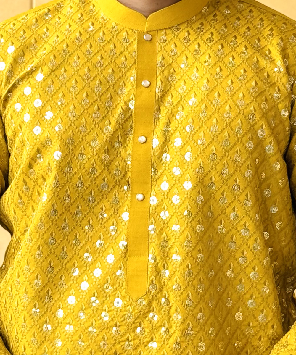 Dull Yellow pakistani mens kurta pajama