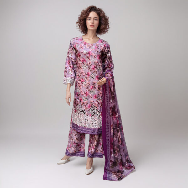 Pastel Purple Lawn suits with chiffon dupatta