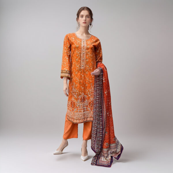 Reddish Orange Chikankari Lawn Suit
