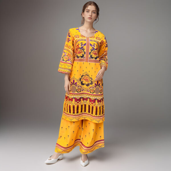 Lightning Yellow lawn suit printed wholesale