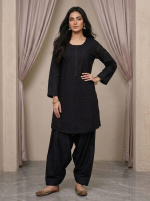 Black Farshi Chikankari Farshi Shalwar Design