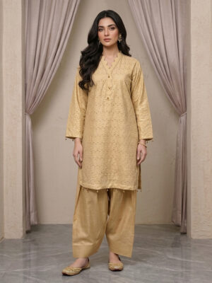 Light Apricot chikankari embroidered lawn suit