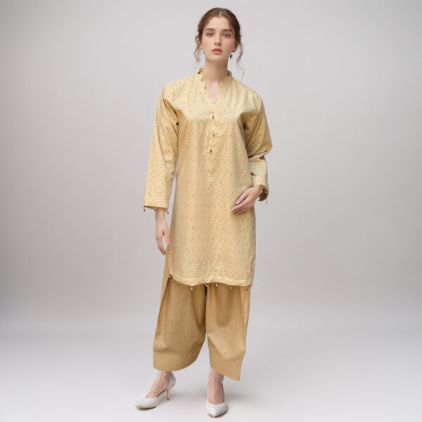 Light Apricot chikankari embroidered lawn suit