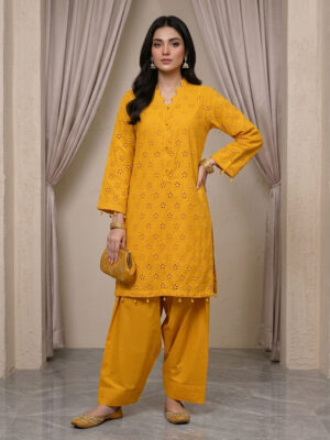Mustard Chikankari Lawn Suit with Farshi Shalwar
