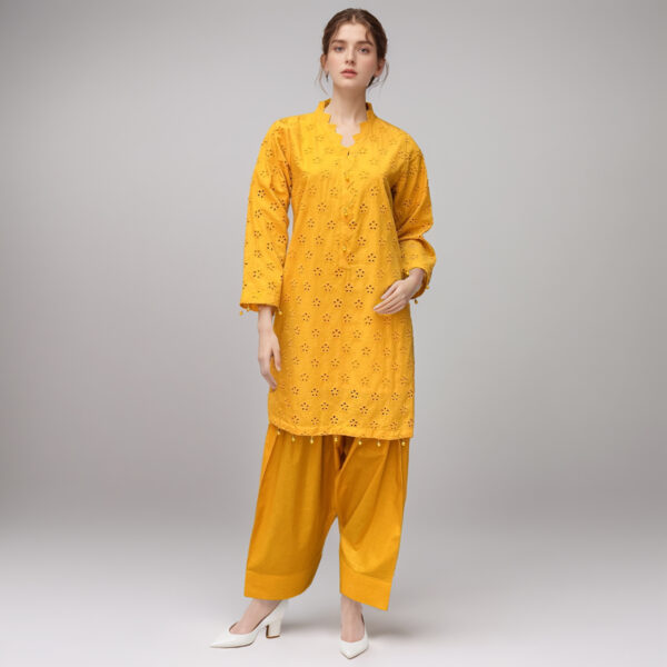 Mustard Chikankari Lawn Suit with Farshi Shalwar
