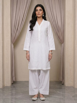 White Chikankari Farshi Shalwar Suit