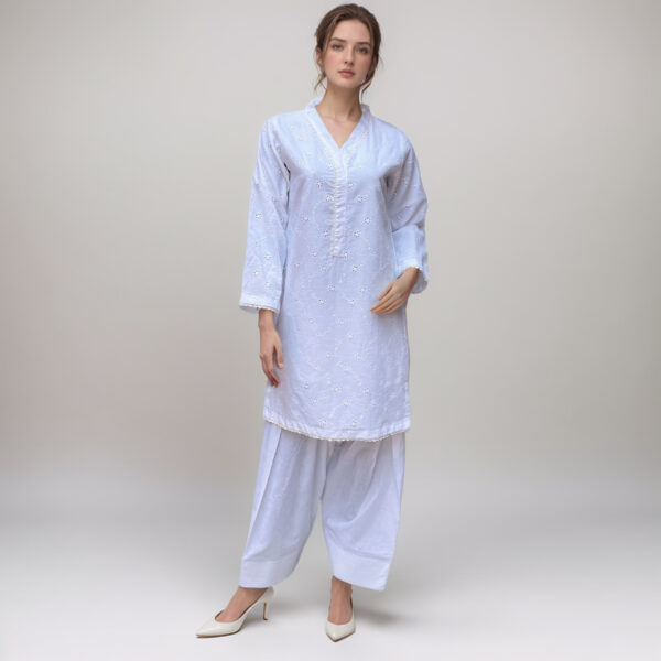 White Chikankari Farshi Shalwar Suit