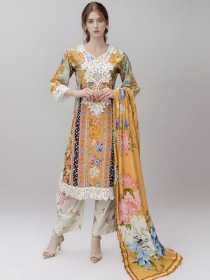 Mustard pakistani wholesale lawn suits