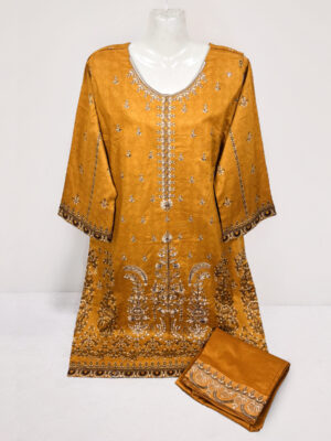 Yellowish Orange Ladies Lawn 3 Piece Suit