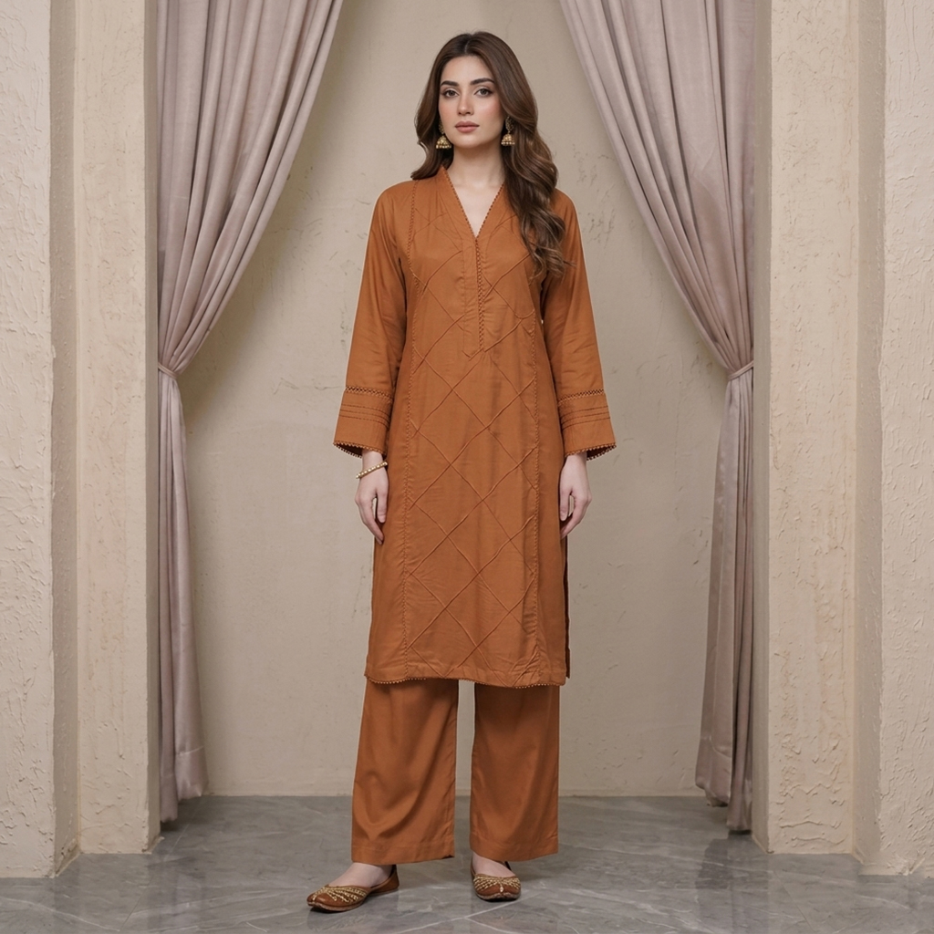 Brown Rust Wholesale Linen Coord Sets for Women