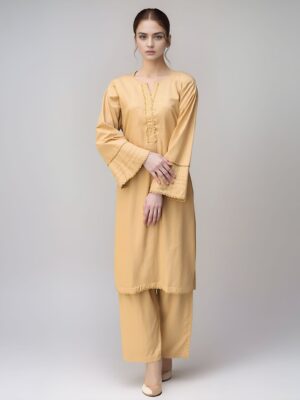 Deep Peach Stitched Linen Co Ord Sets