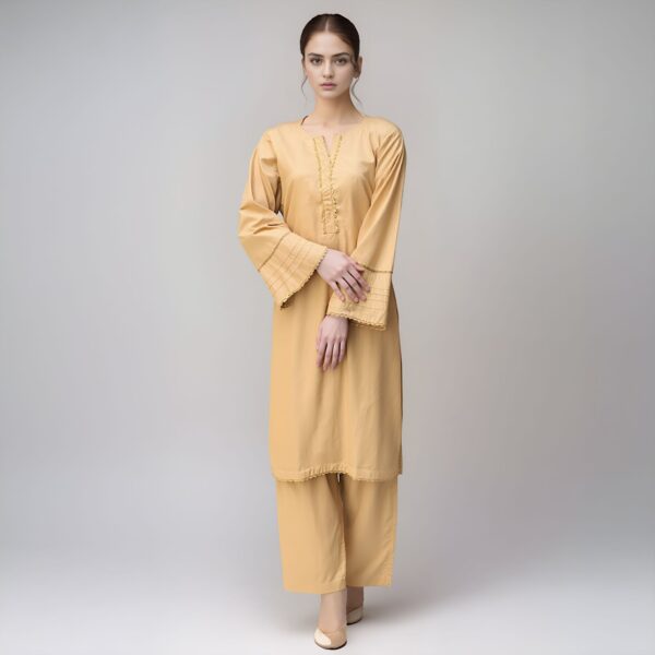 Deep Peach Stitched Linen Co Ord Sets