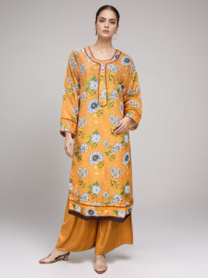 Dull orange printed Linen Suits Wholesale