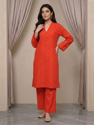 Orangy Red Designer Linen Co Ord Set Wholesale