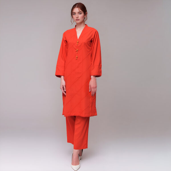 Orangy Red Designer Linen Co Ord Set Wholesale