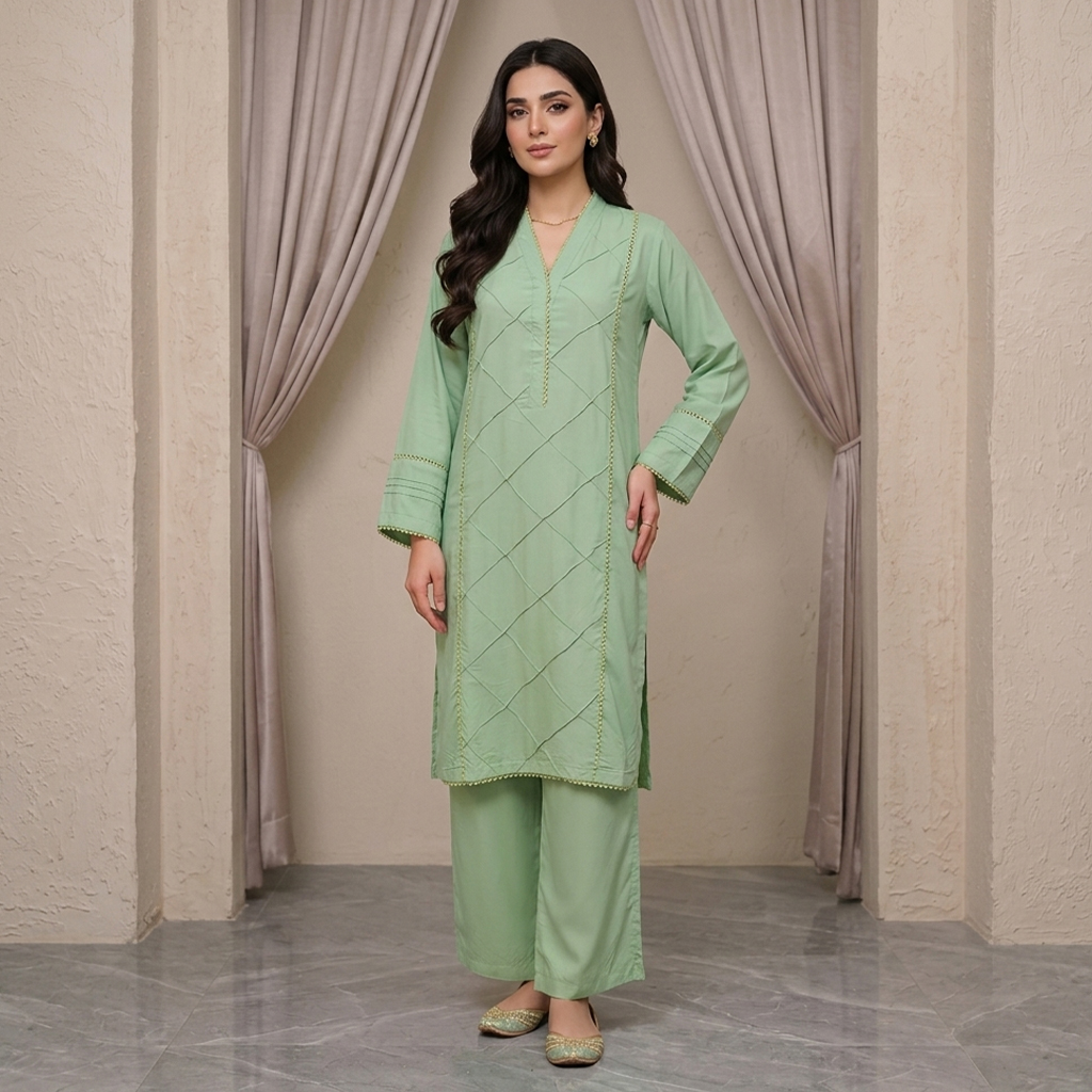 Spring green Ladies Linen Co Ord Suits Wholesale