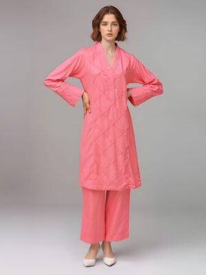 Sweet Pink Pakistani Linen Co Ord Sets Wholesale