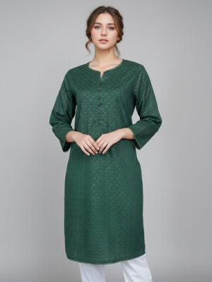 Green Ladies Chikankari Embroidered Kurti